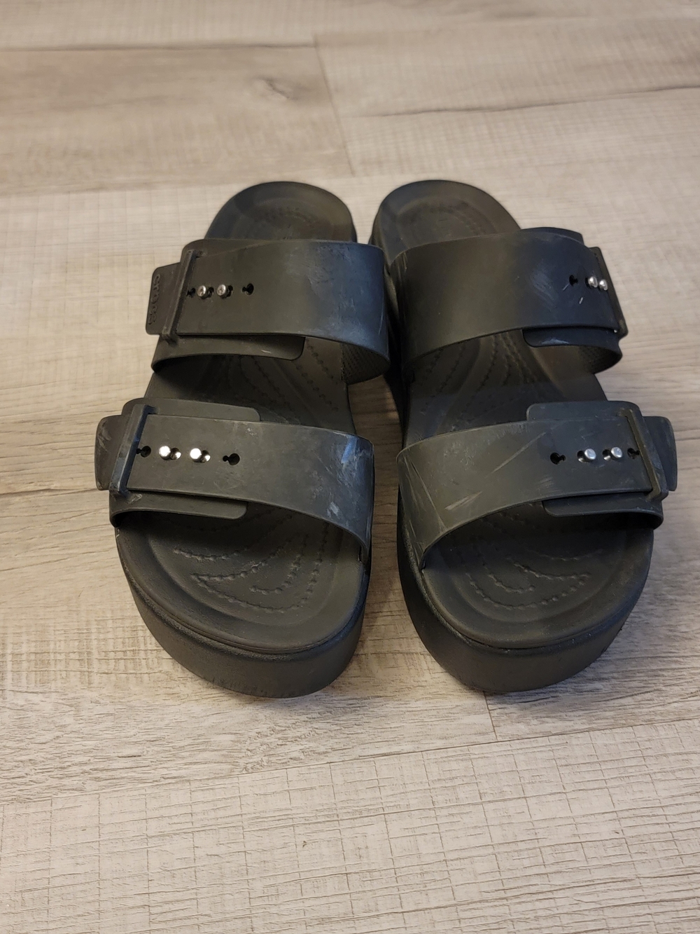 Crocs Lite Ride Black Brooklyn Buckle Platform Wedge Sandals Size W8